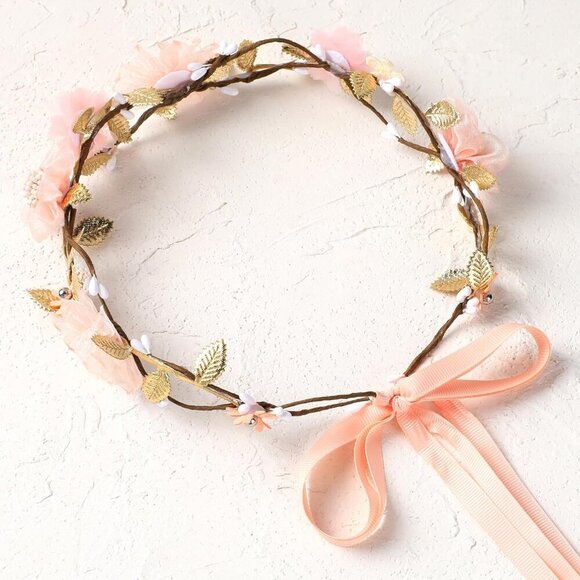 Pink Flower Crown Headband Women\'s Floral Hair Accessory Bridal Party